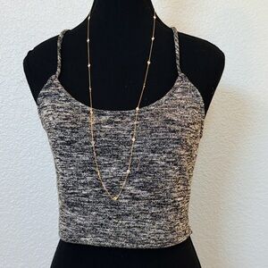 OBE American One-Heather Black Gray Crop Top, X-Cross Back Straps, BandHem sz L